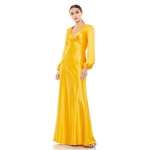 Mac Duggal 45693 Marigold Charmeuse Empire Waist Blouson Sleeve Gown Reemoly